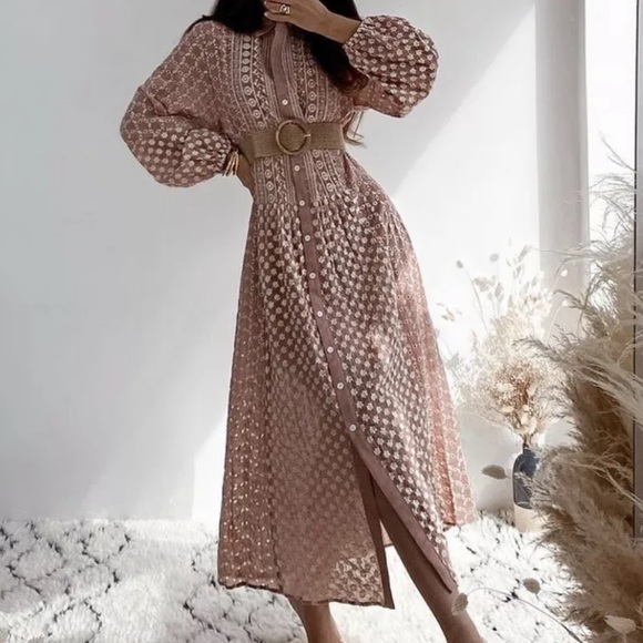 Zara embroidered midi pink white dress size XS NWT - Picture 9 of 10